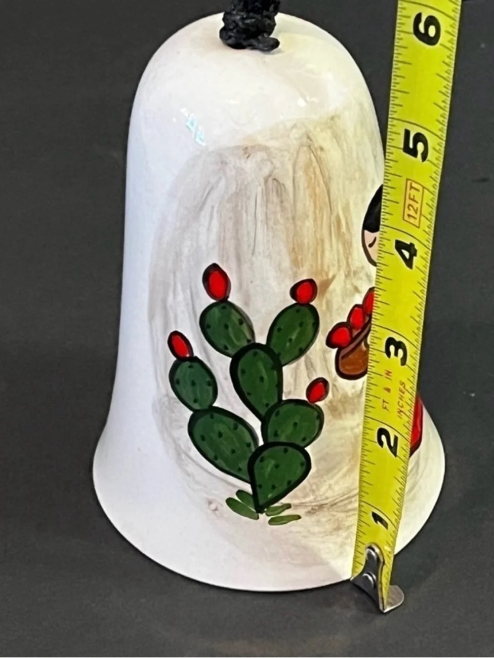 Southwest Mexican Pottery Hand Painted Wind Chime Bell Ornament Cactus Signed